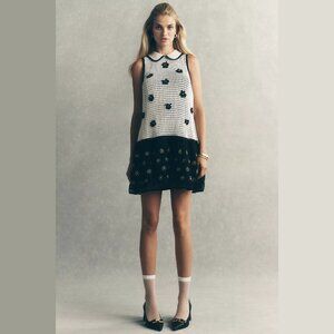 NEW Maeve Sizes S, M, L Sleeveless Embellished Drop Waist Mini Dress Black/White